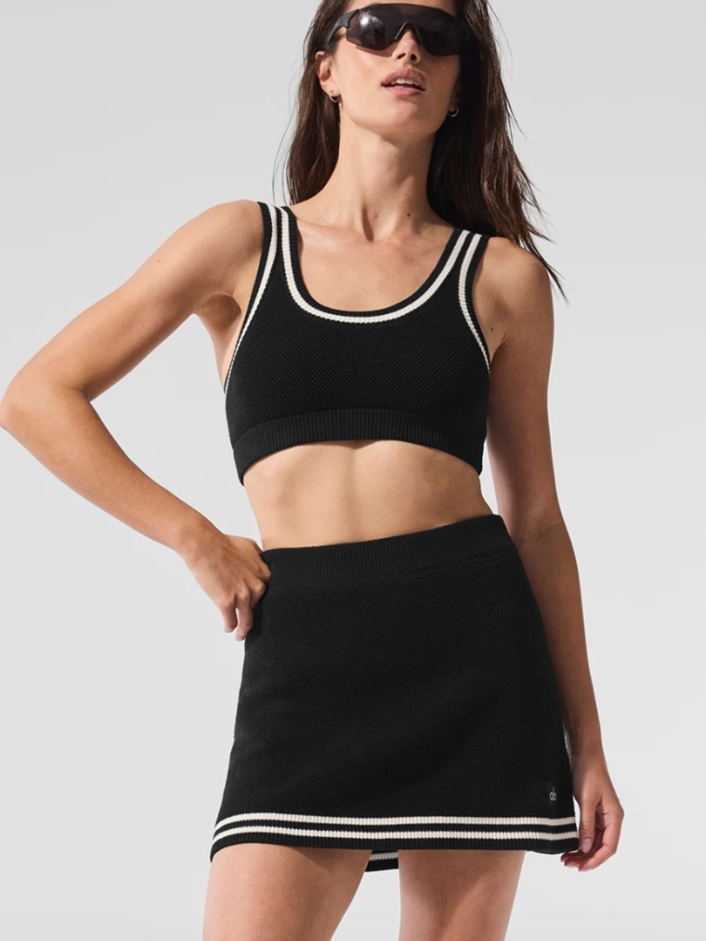 Alo Yoga Tennis Club Sweater Knit Bra and Skirt Set